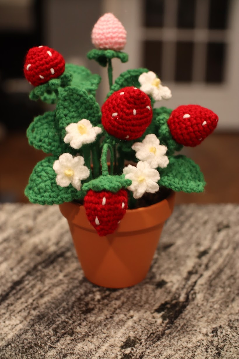 Crocheted strawberry plant